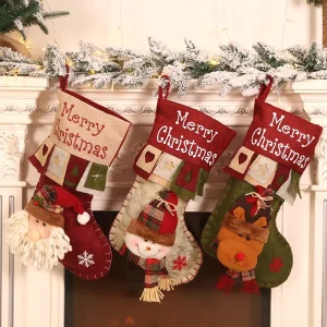 New Christmas decorations, linen printing, creative cartoon, three-dimensional elderly Christmas socks, gift bags, linen socks