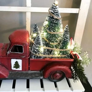 Christmas Decorations Red Truck Automobile Car With Lights Boy Resin Ornament Craft Waterproof Garden Yard Tree Decoration Home Decor