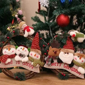 Decoration Christmas Wreath Santa Elk Rattan Circle Pendant Scene Layout Party Gifts