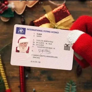 50pcs Santa Claus Flight Cards Sleigh Riding Licence Tree Ornament Christmas Decoration Old Man Driver License Christmas Candy Bag Entertainment Props SD19
